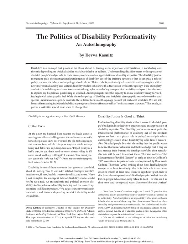 (PDF) The Politics of Disability Performativity