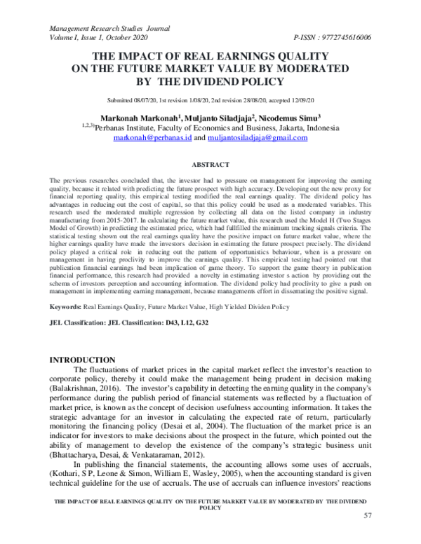 (PDF) The Impact of Real Earnings Quality on the Future Market Value by ...