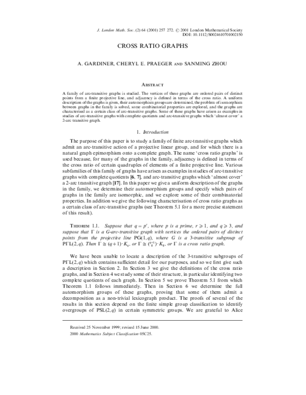 (PDF) Cross Ratio Graphs | Sanming Zhou - Academia.edu