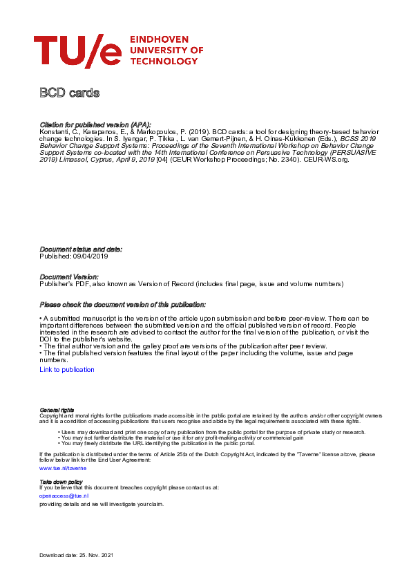 (PDF) BCD Cards: A Tool for Designing Theory-based Behavior Change ...