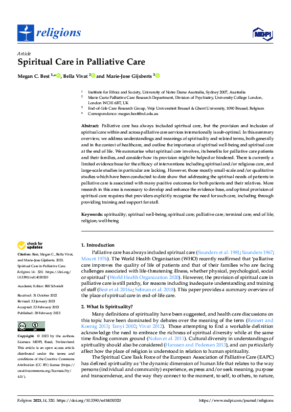 (PDF) Spiritual Care in Palliative Care