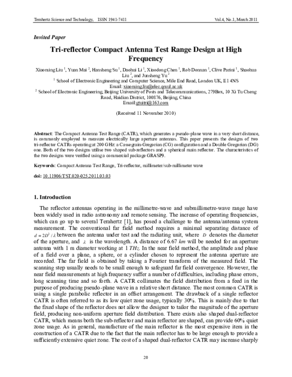 (PDF) Trireflector Compact Antenna Test Range Design at High Frequency