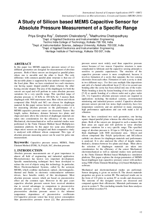 (PDF) A Study of Silicon based MEMS Capacitive Sensor for Absolute ...