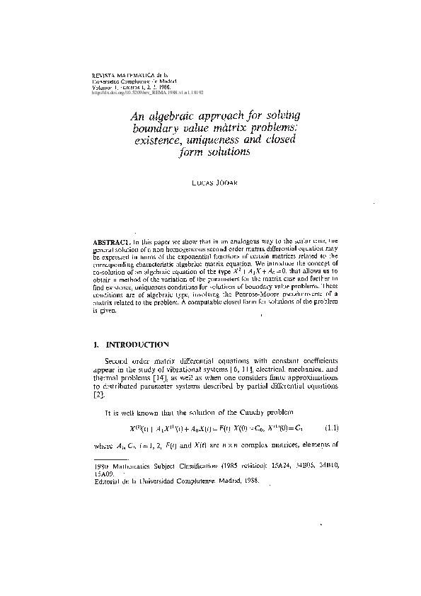 (PDF) An algebraic approach for solving boundary value matrix problems ...