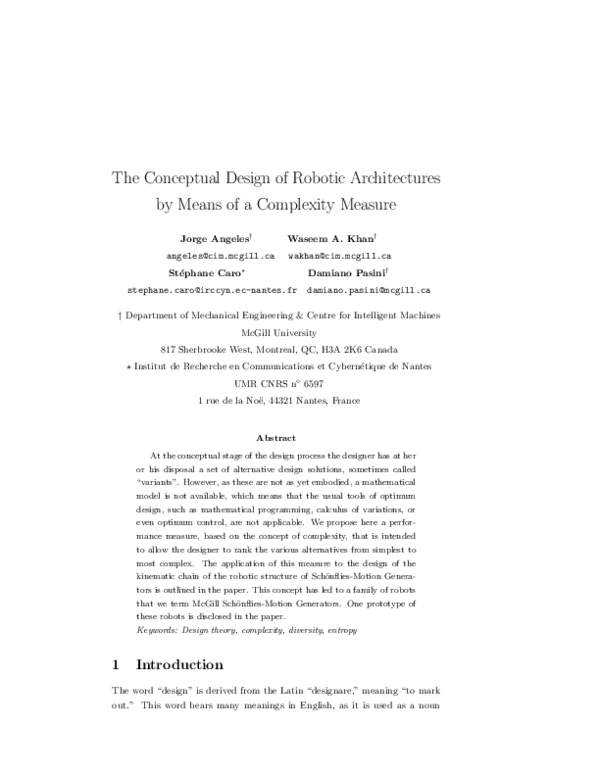 (PDF) The Conceptual Design of Robotic Architectures by Means of a ...