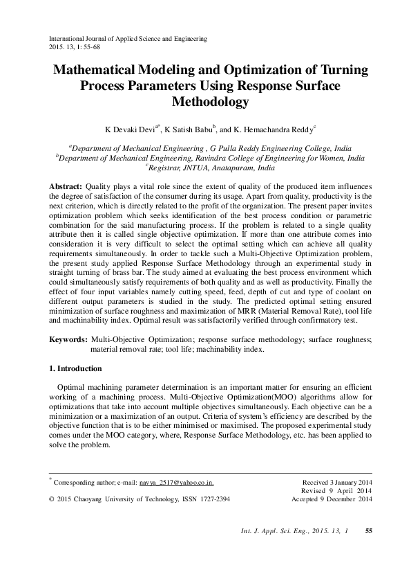 (PDF) Mathematical Modeling and Optimization of Turning Process ...