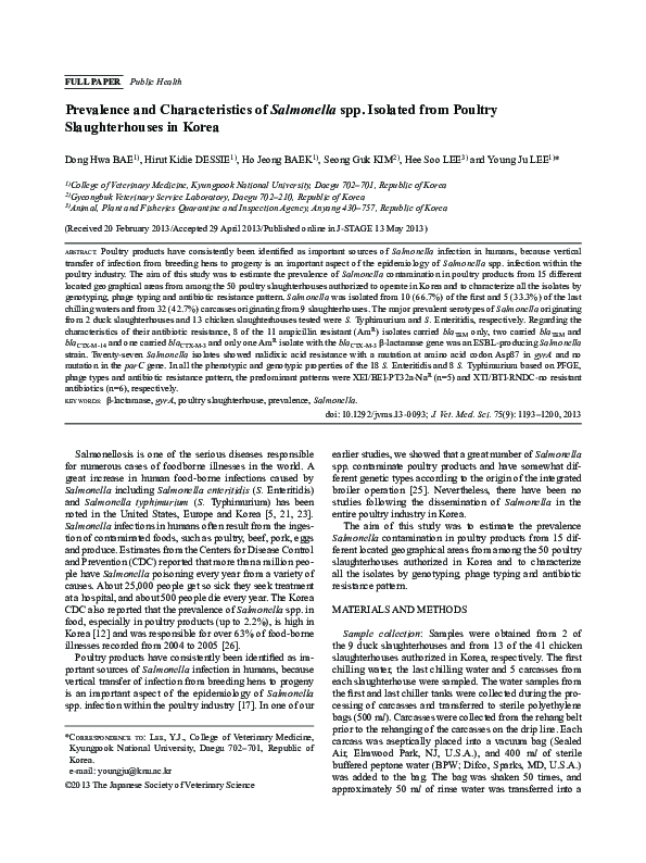 (PDF) Prevalence and Characteristics of Salmonella spp. Isolated from ...