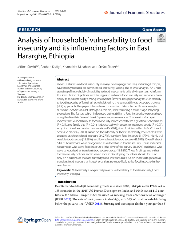 (PDF) Analysis of households’ vulnerability to food insecurity and its ...