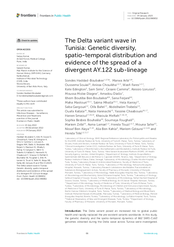 (PDF) The Delta variant wave in Tunisia: Genetic diversity, spatio ...