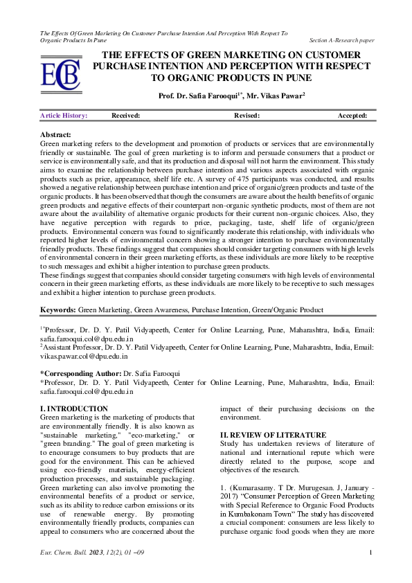 (PDF) THE EFFECTS OF GREEN MARKETING ON CUSTOMER PURCHASE INTENTION AND ...