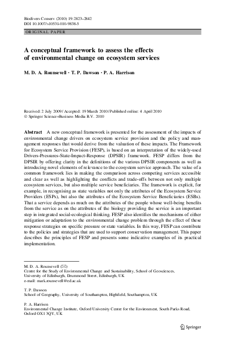 (PDF) A conceptual framework to assess the effects of environmental ...