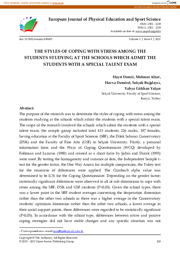 (PDF) The Styles of Coping with Stress Among the Students Studying at ...