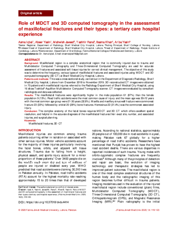 (PDF) The Role of MDCT and 3D computed tomography in the assessment of ...