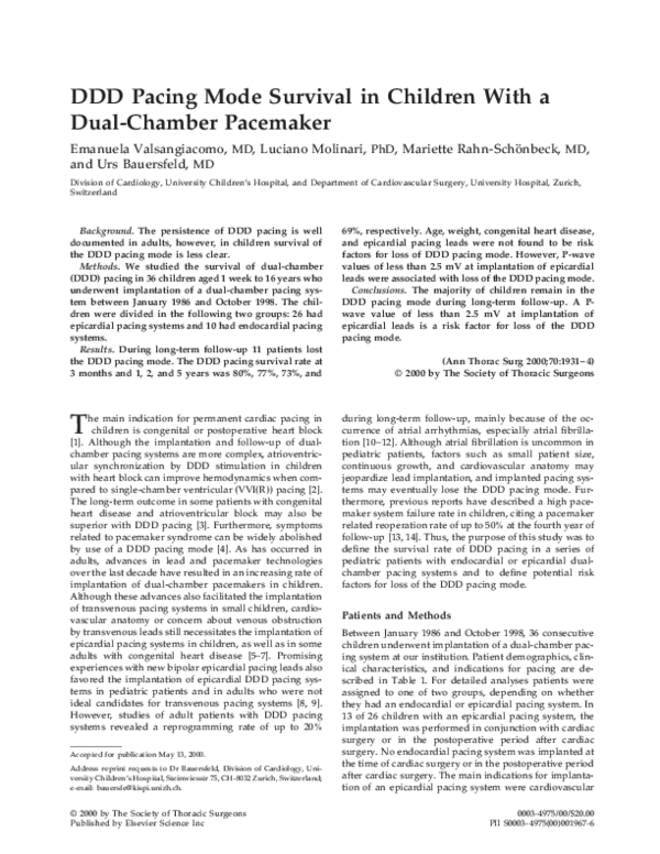 (PDF) DDD pacing mode survival in children with a dual-chamber pacemaker