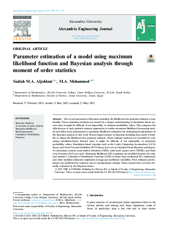 (PDF) Parameter estimation of a model using maximum likelihood function ...