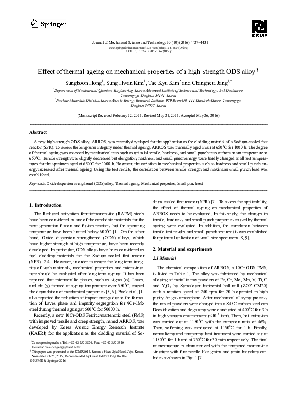 (PDF) Effect of thermal ageing on mechanical properties and ...