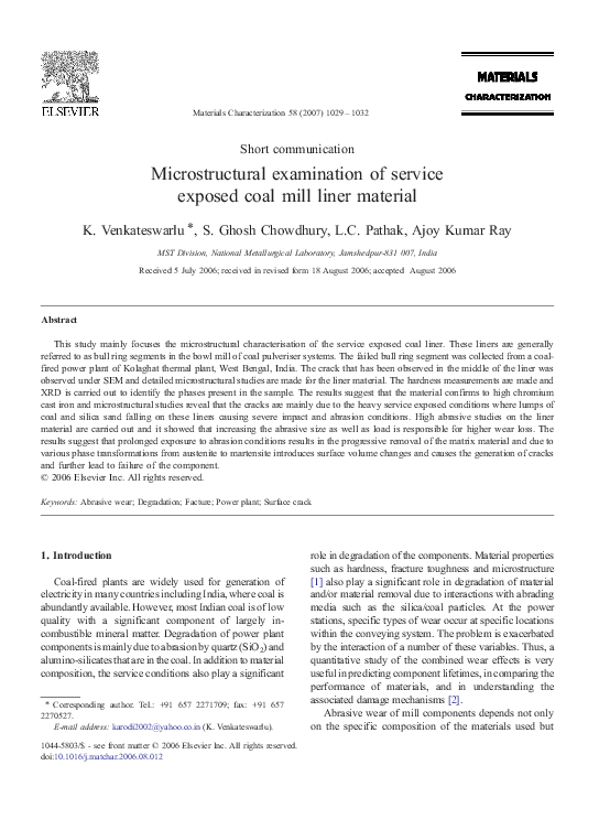 (PDF) Microstructural examination of service exposed coal mill liner ...