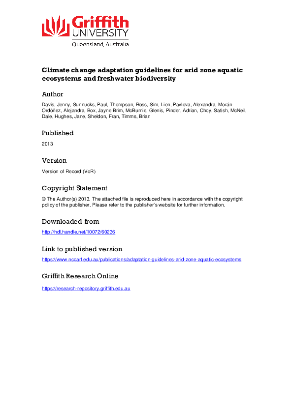 (PDF) Climate change adaptation guidelines for arid zone aquatic ...