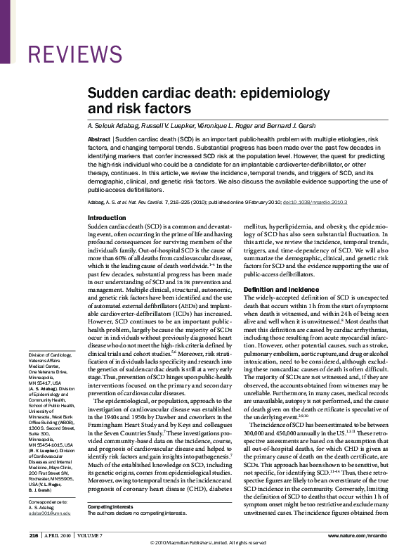 (PDF) Sudden cardiac death: epidemiology and risk factors