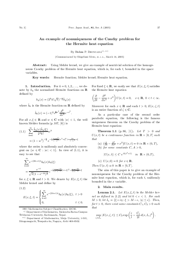 (PDF) An example of nonuniqueness of the Cauchy problem