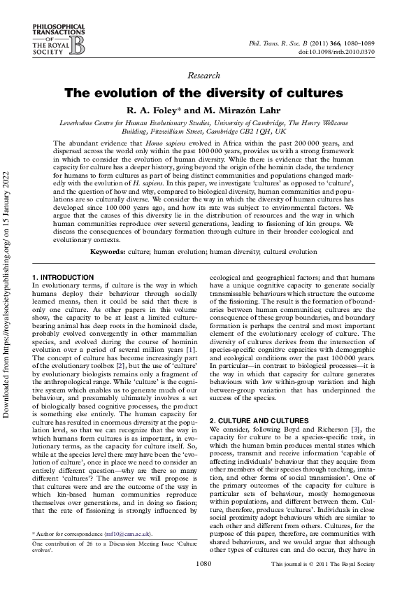 (PDF) The evolution of the diversity of cultures