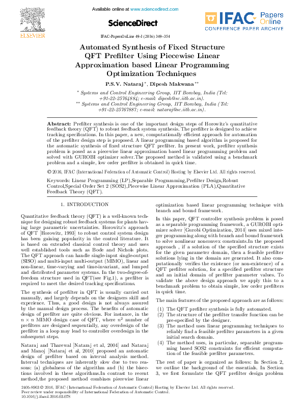 (PDF) Automated Synthesis of Fixed Structure QFT Prefilters using ...