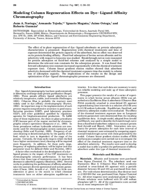 (PDF) Modeling Column Regeneration Effects on DyeLigand Affinity