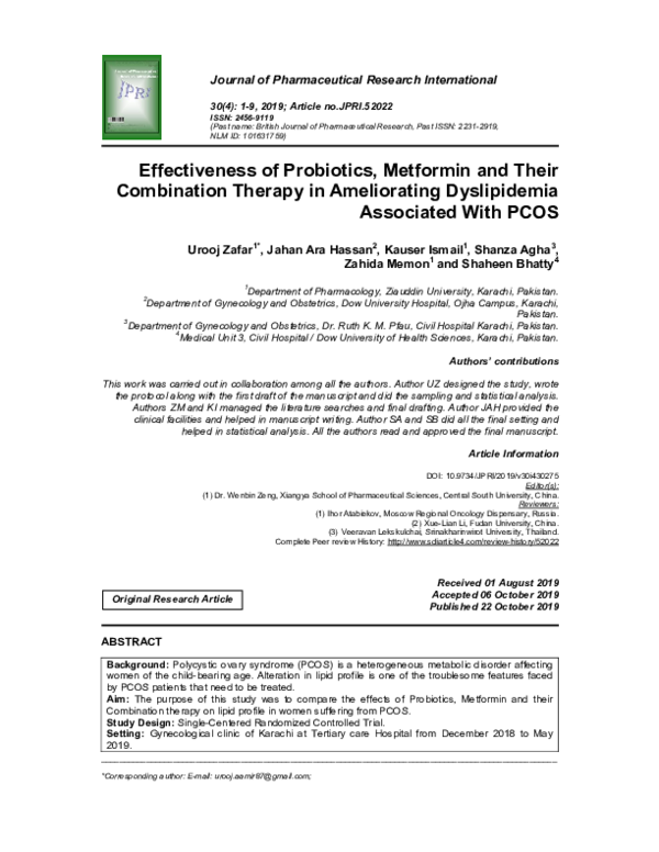 (PDF) Effectiveness of Probiotics, Metformin and Their Combination ...
