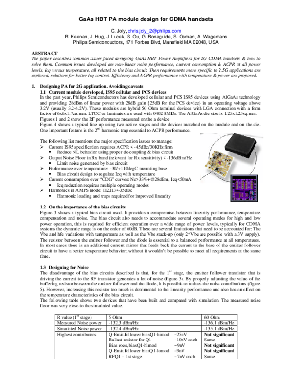 (PDF) GaAs HBT PA module design for CDMA handsets