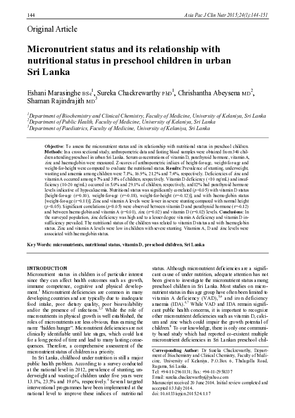 (PDF) Micronutrient status and its relationship with nutritional status ...