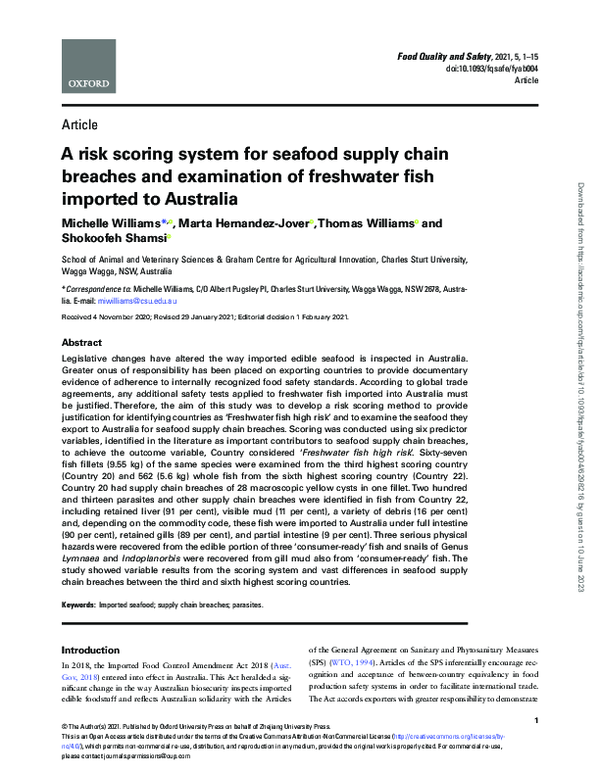 Curated visual reference: Visual Reference: Pdf A Risk Scoring System For Seafood Supply Chain Breaches
