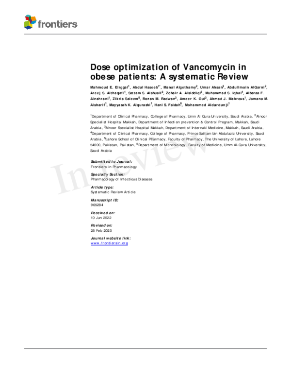 (PDF) Dose optimization of vancomycin in obese patients: A systematic ...