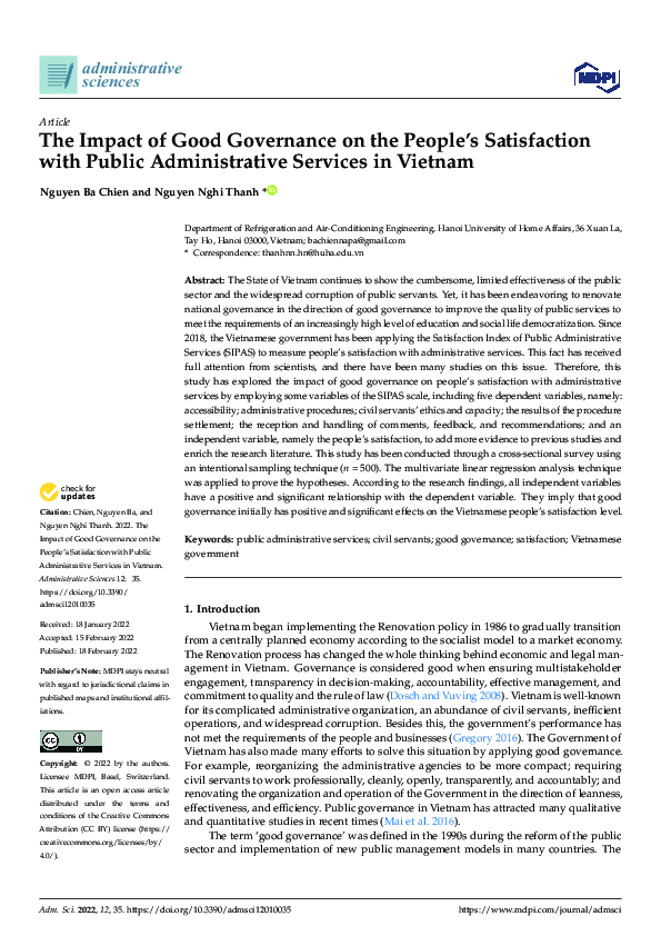 (PDF) The Impact of Good Governance on the People's Satisfaction with ...