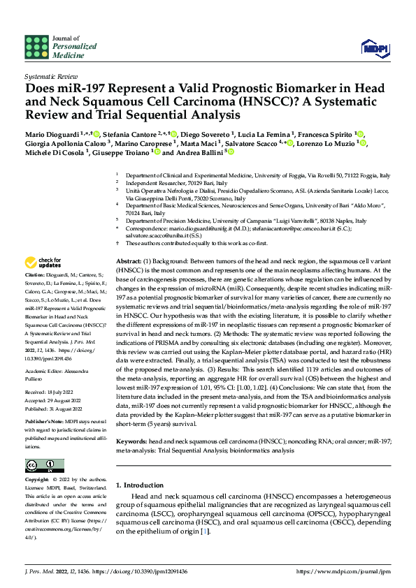 (PDF) Does miR-197 Represent a Valid Prognostic Biomarker in Head and ...