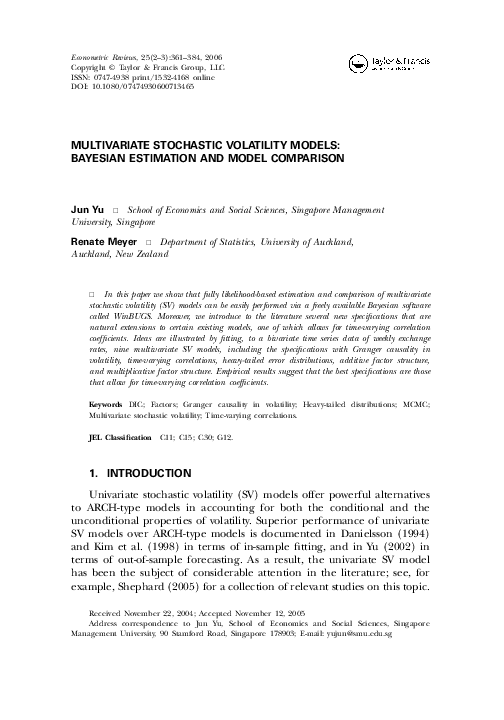 (PDF) Multivariate Stochastic Volatility Models: Bayesian Estimation ...