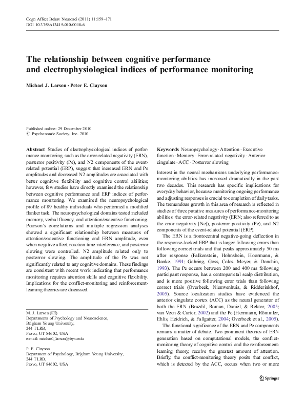 (PDF) The relationship between cognitive performance and ...
