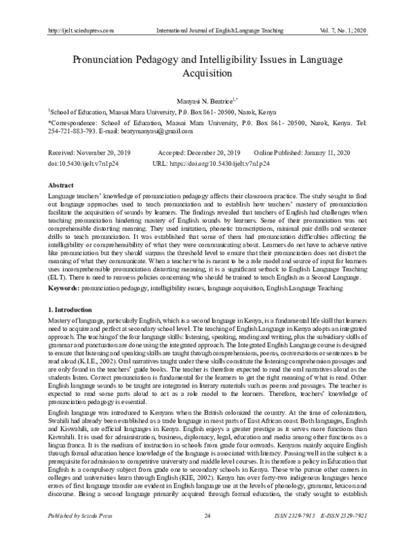 (PDF) Pronunciation Pedagogy and Intelligibility Issues in Language ...