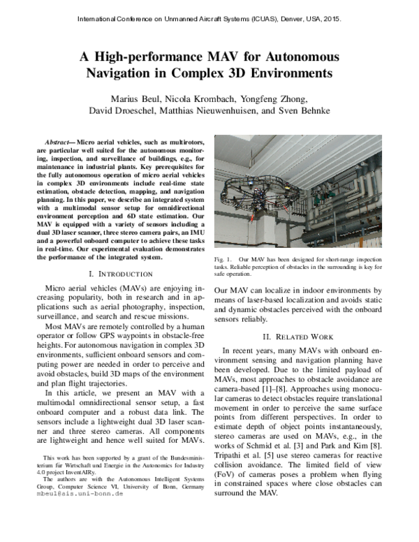 (PDF) A high-performance MAV for autonomous navigation in complex 3D ...