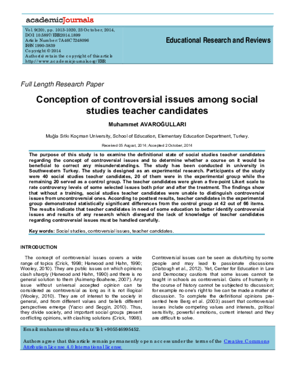 (PDF) Conception of controversial issues among social studies teacher ...