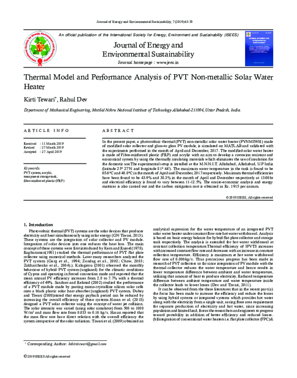 (PDF) Thermal Model and Performance Analysis of PVT Non-metallic Solar ...