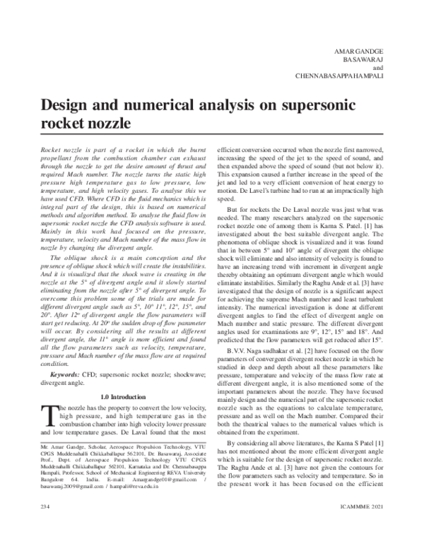 (PDF) Design and numerical analysis on supersonic rocket nozzle