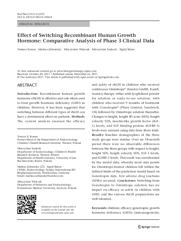 (PDF) Effect of switching recombinant human growth hormone: Comparative ...