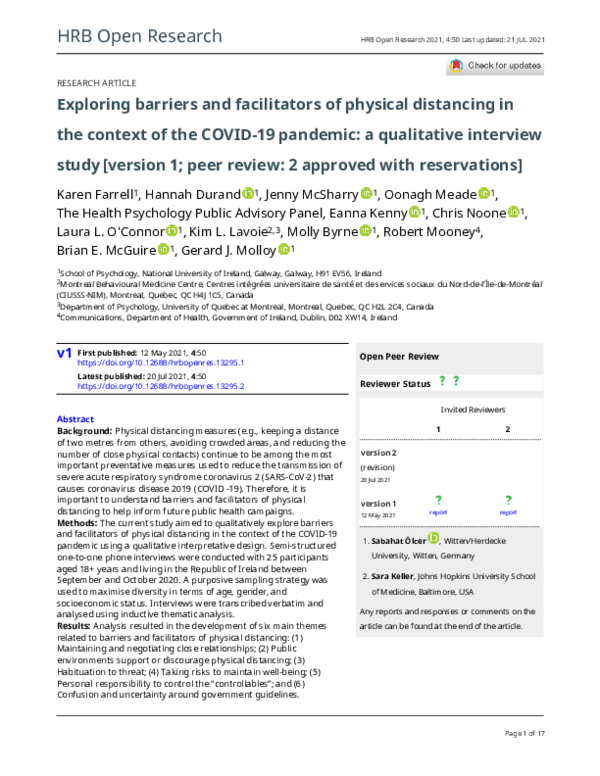 (PDF) Exploring barriers and facilitators of physical distancing in the ...