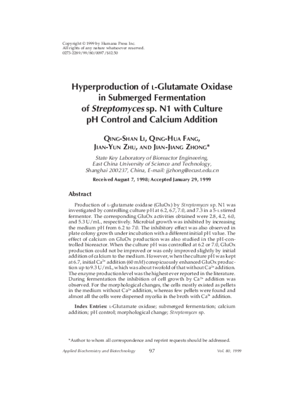 (PDF) Hyperproduction of L-Glutamate Oxidase in Submerged Fermentation ...