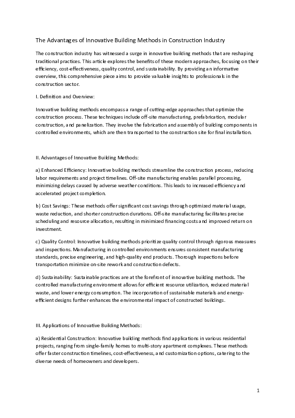 (DOC) The Advantages of Innovative Building Methods in Construction ...