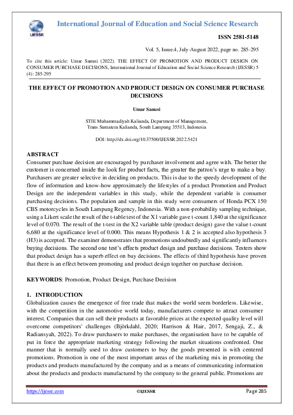 (PDF) The Effect of Promotion and Product Design on Consumer Purchase ...