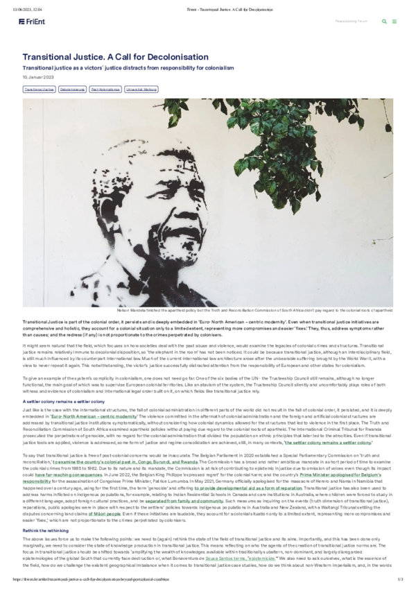 (PDF) Transitional Justice. A Call for Decolonisation Transitional ...