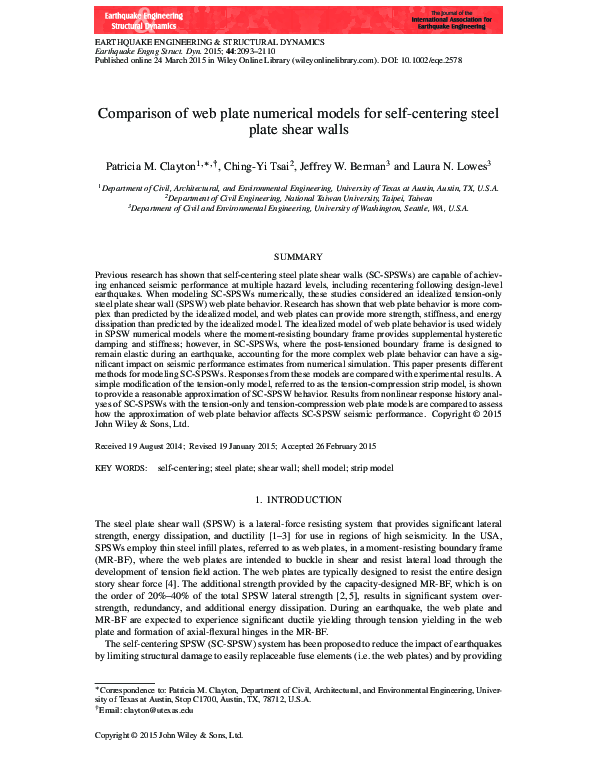 (PDF) Comparison of web plate numerical models for self-centering steel ...