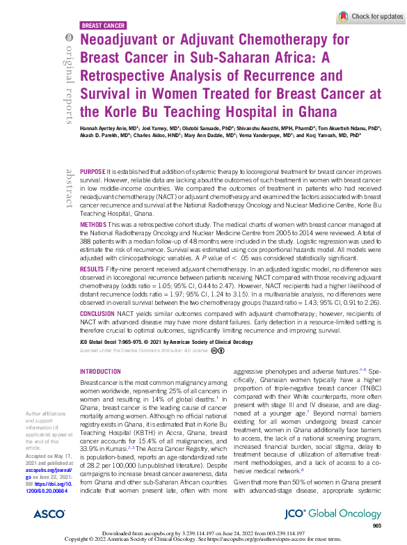 (PDF) Neoadjuvant or Adjuvant Chemotherapy for Breast Cancer in Sub ...