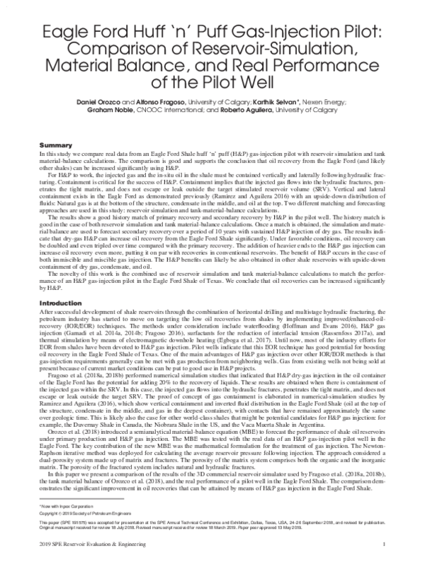 (PDF) Eagle Ford Huff ‘n’ Puff Gas-Injection Pilot: Comparison of ...